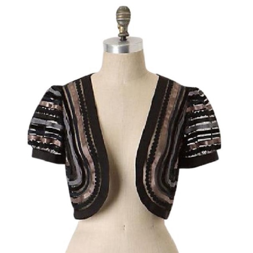 Anthropologie Black Ribbon Bolero